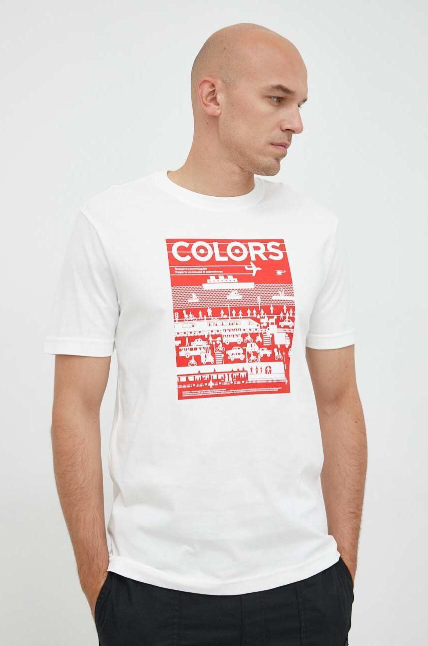 United Colors of Benetton Памучна тениска Colors в бежово с принт - Pepit.bg