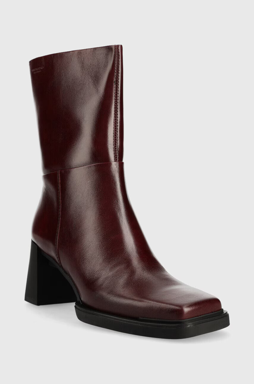 Vagabond Shoemakers Кожени боти Edwina в бордо с висок ток - Pepit.bg