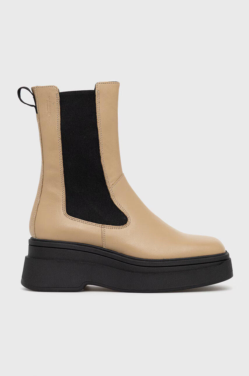 Vagabond Shoemakers Кожени боти челси Carla дамски в бежово с платформа - Pepit.bg