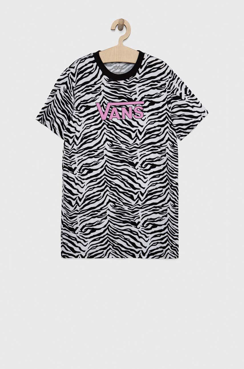 Vans Детска памучна рокля ZEBRA DAZE RELAXED TEE White в черно къс модел със стандартна кройка - Pepit.bg