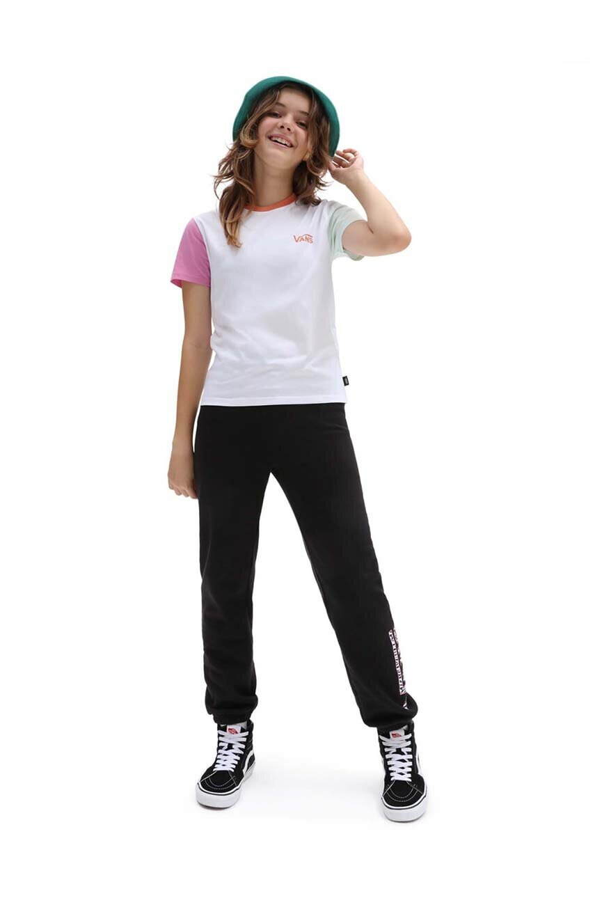 Vans Детска памучна тениска COLORBLOCK CREW WHITE MULTI в бяло с десен - Pepit.bg