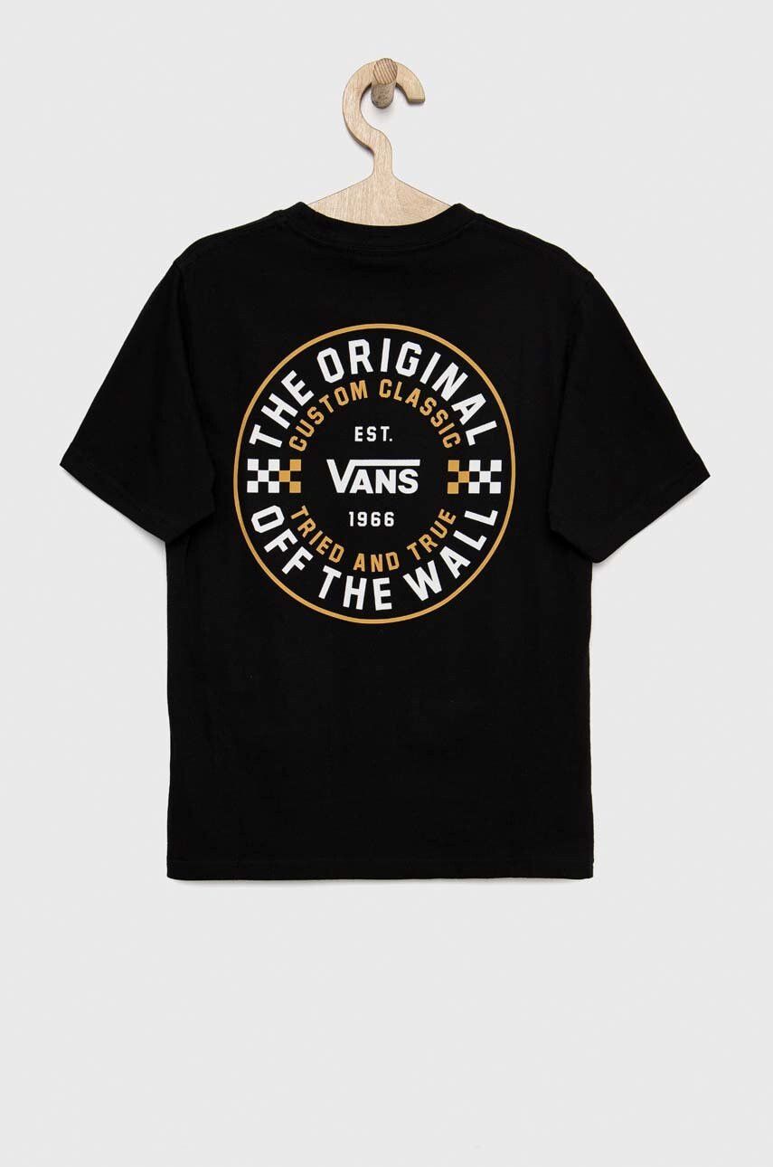 Vans Детска памучна тениска CUSTOM CLASSIC SS Black в черно с принт - Pepit.bg