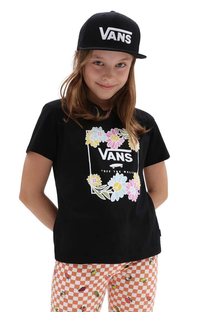 Vans Детска памучна тениска ELEVATED FLORAL CREW Black в черно с принт - Pepit.bg