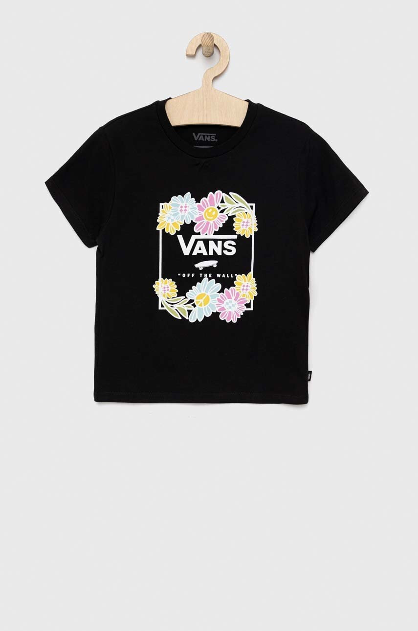 Vans Детска памучна тениска ELEVATED FLORAL CREW Black в черно с принт - Pepit.bg