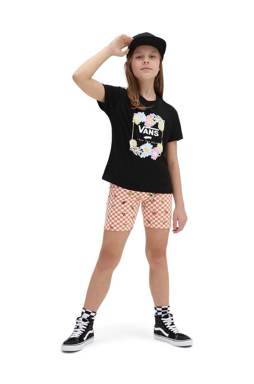 Vans Детска памучна тениска ELEVATED FLORAL CREW Black в черно с принт - Pepit.bg
