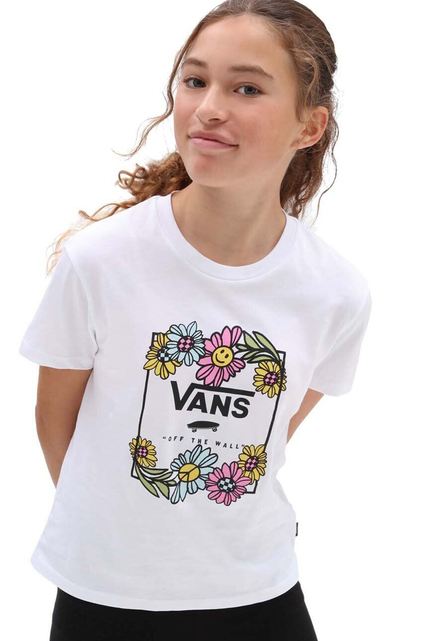 Vans Детска памучна тениска ELEVATED FLORAL CREW White в бяло с принт - Pepit.bg