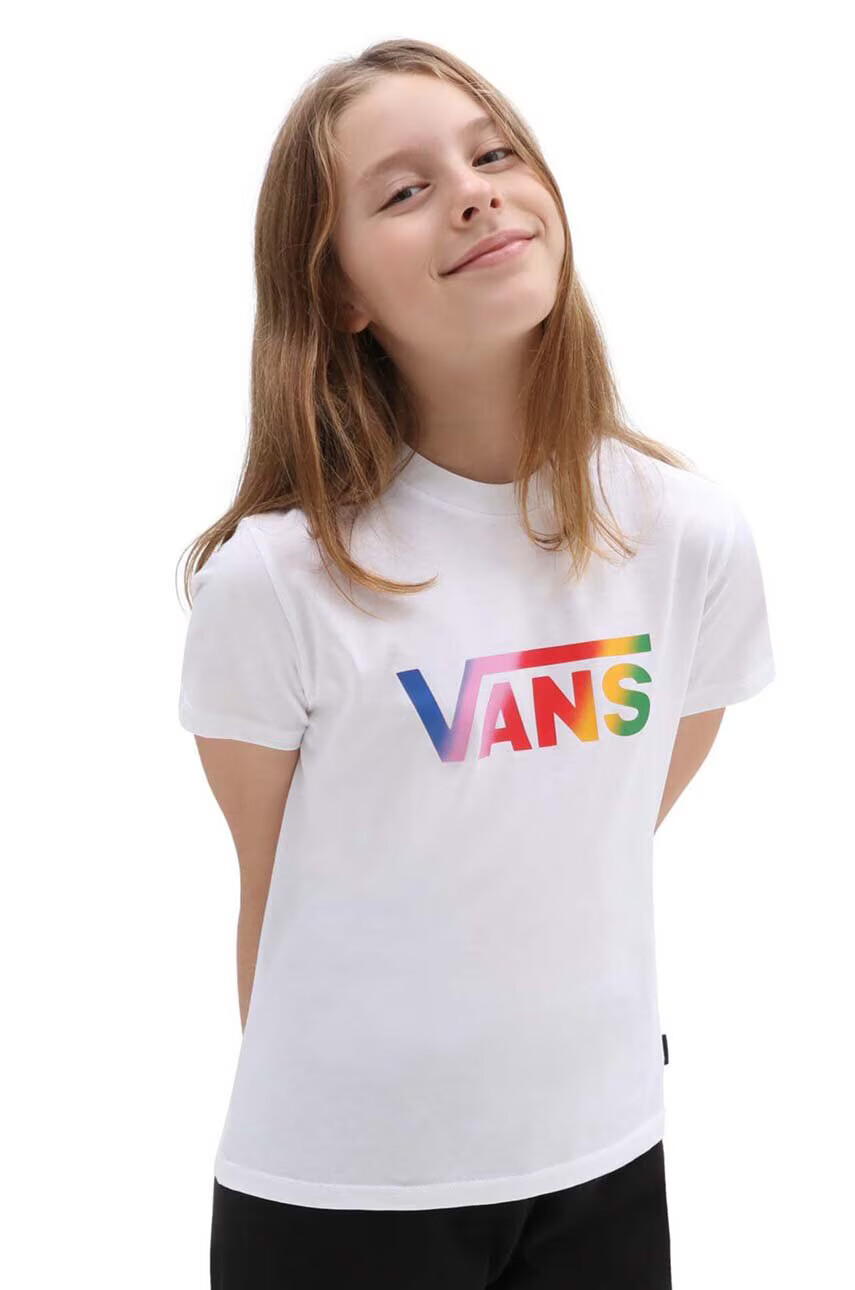 Vans Детска памучна тениска GR FLYING V CREW GIR FLYV WTCYC в бяло с принт - Pepit.bg