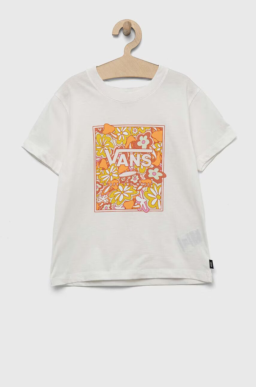 Vans Детска памучна тениска PSYCHEDELIC FLORAL BOX marshmallow в бяло - Pepit.bg
