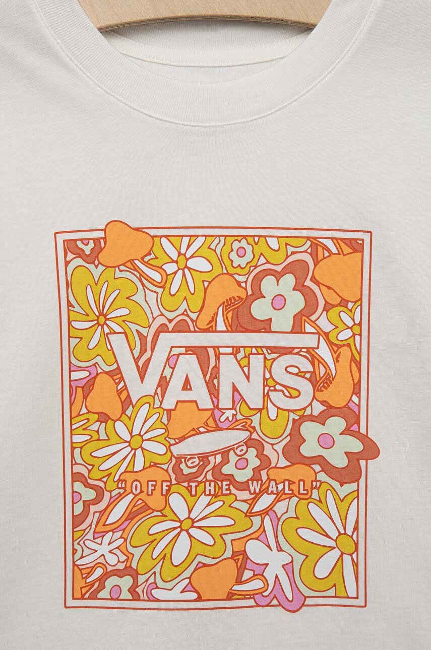 Vans Детска памучна тениска PSYCHEDELIC FLORAL BOX marshmallow в бяло - Pepit.bg