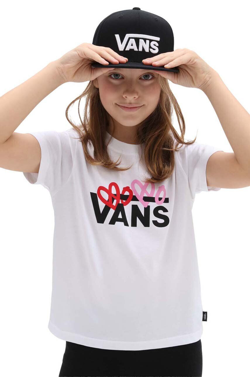 Vans Детска памучна тениска VALENTINES LOGO BOXY White в бяло - Pepit.bg