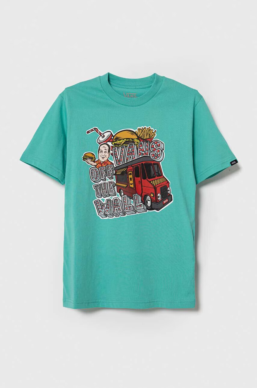 Vans Детска памучна тениска VAN DOREN BBQ SS WATERFALL в тюркоазено с принт - Pepit.bg