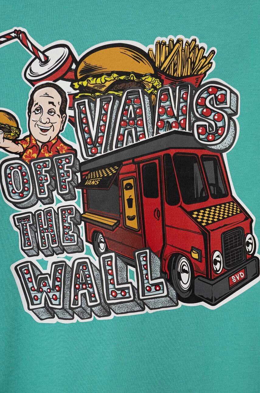 Vans Детска памучна тениска VAN DOREN BBQ SS WATERFALL в тюркоазено с принт - Pepit.bg