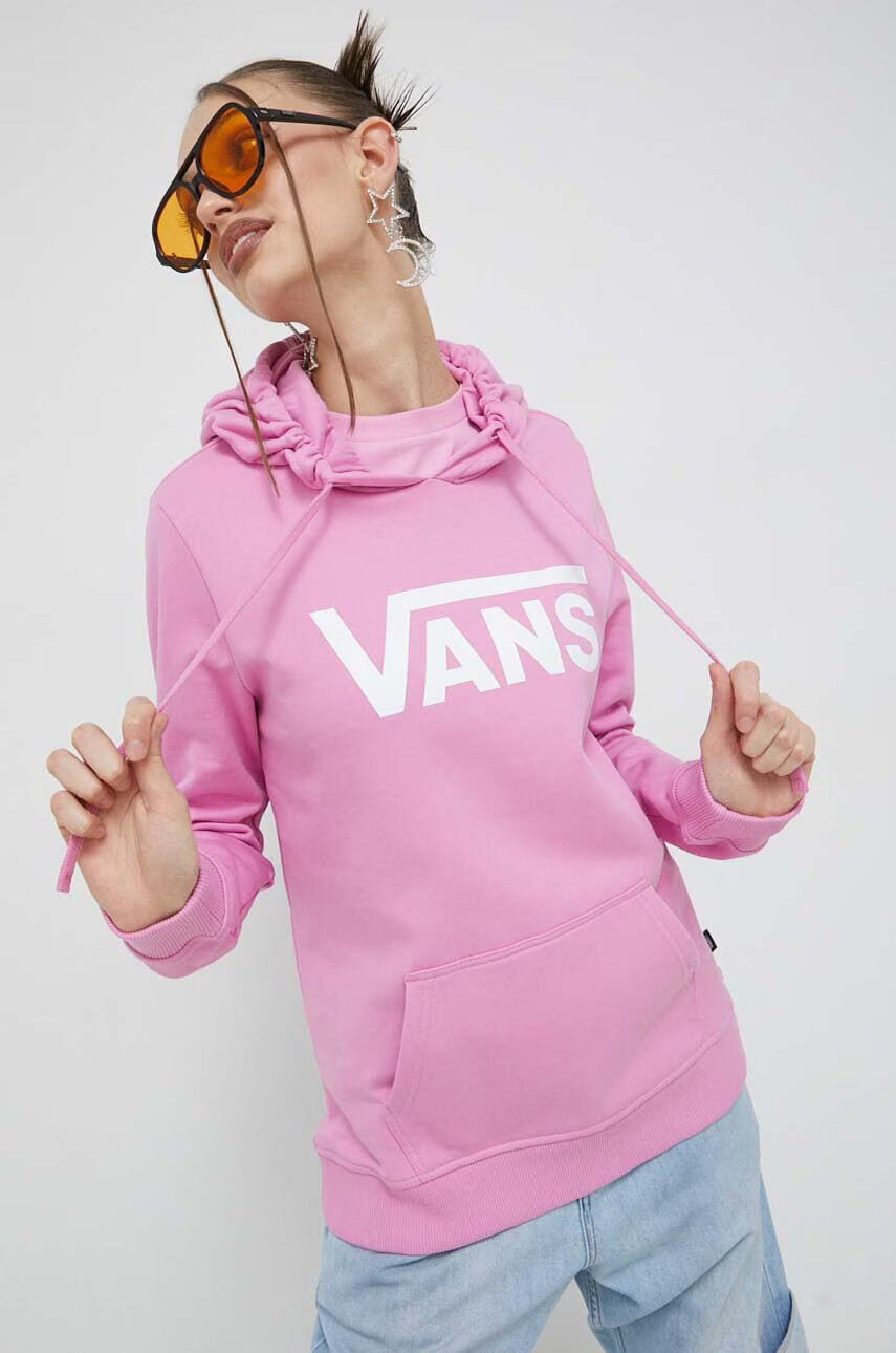 Vans Памучен суичър в лилаво с качулка с принт - Pepit.bg