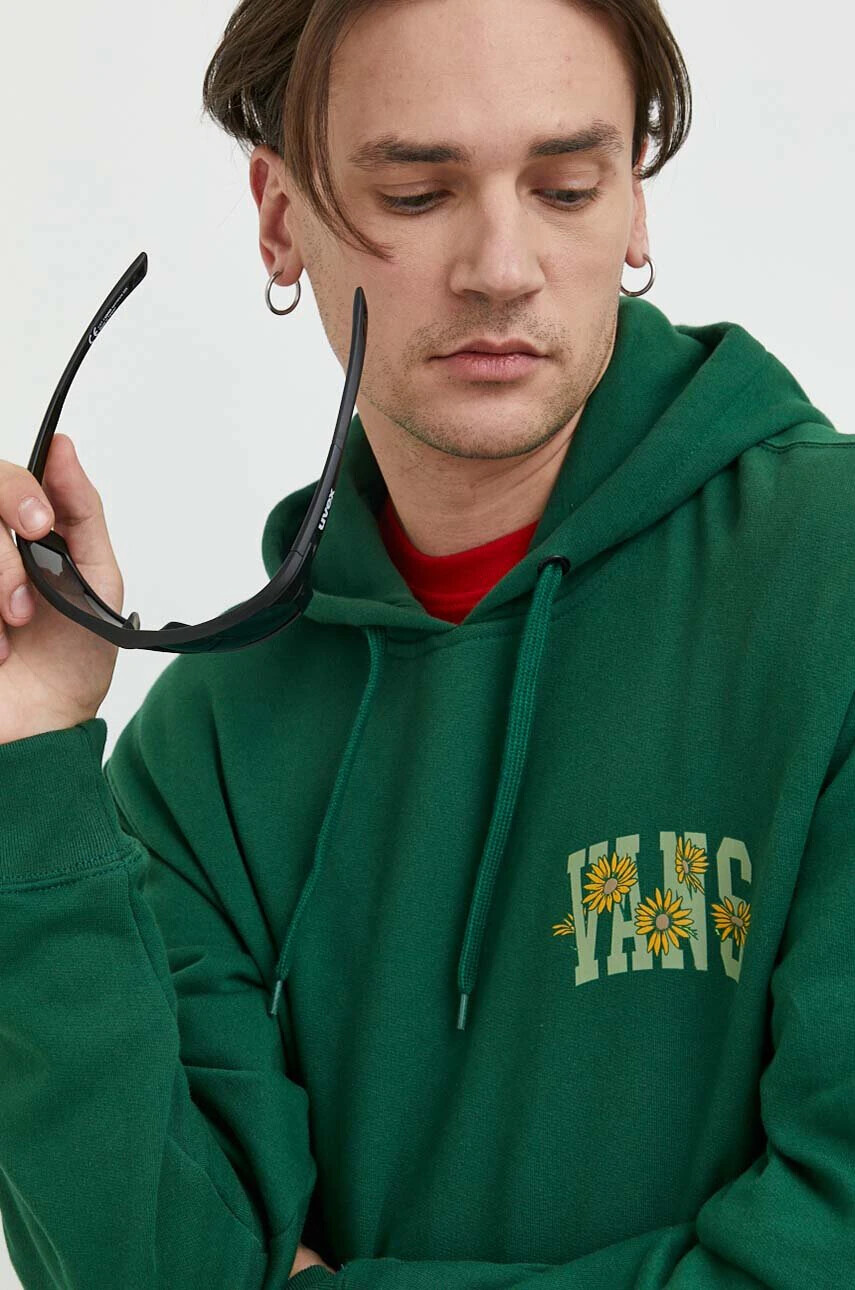 Vans Памучен суичър в зелено с качулка с принт - Pepit.bg