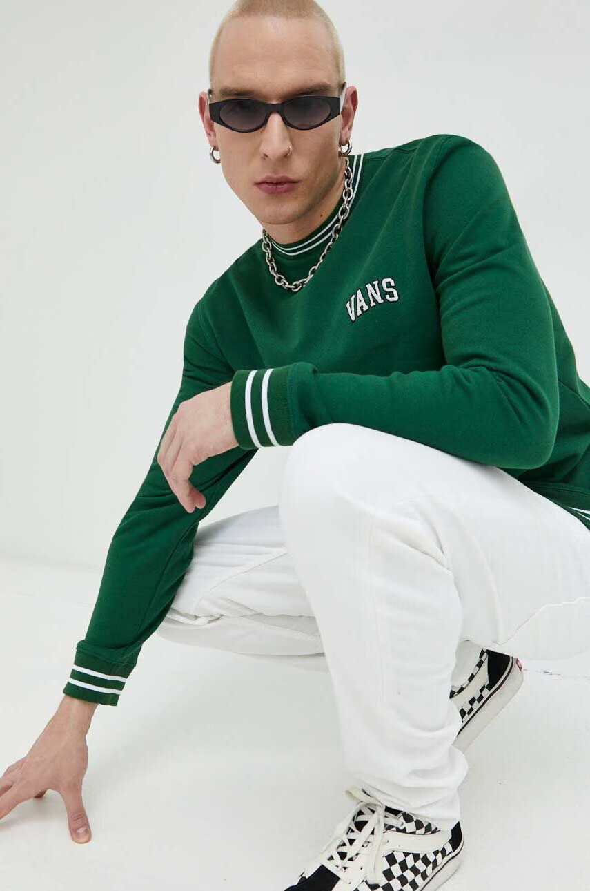 Vans Памучен суичър в зелено с апликация - Pepit.bg