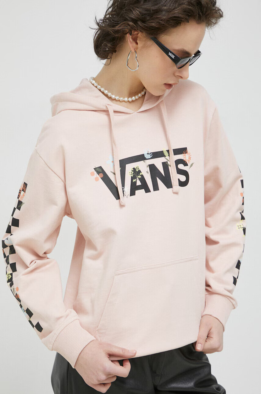 Vans Памучен суичър в розово с качулка с принт - Pepit.bg