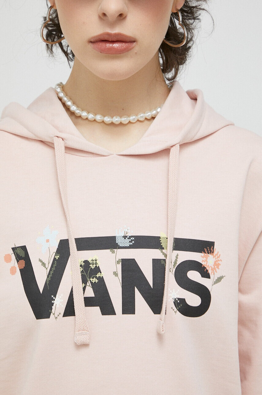 Vans Памучен суичър в розово с качулка с принт - Pepit.bg