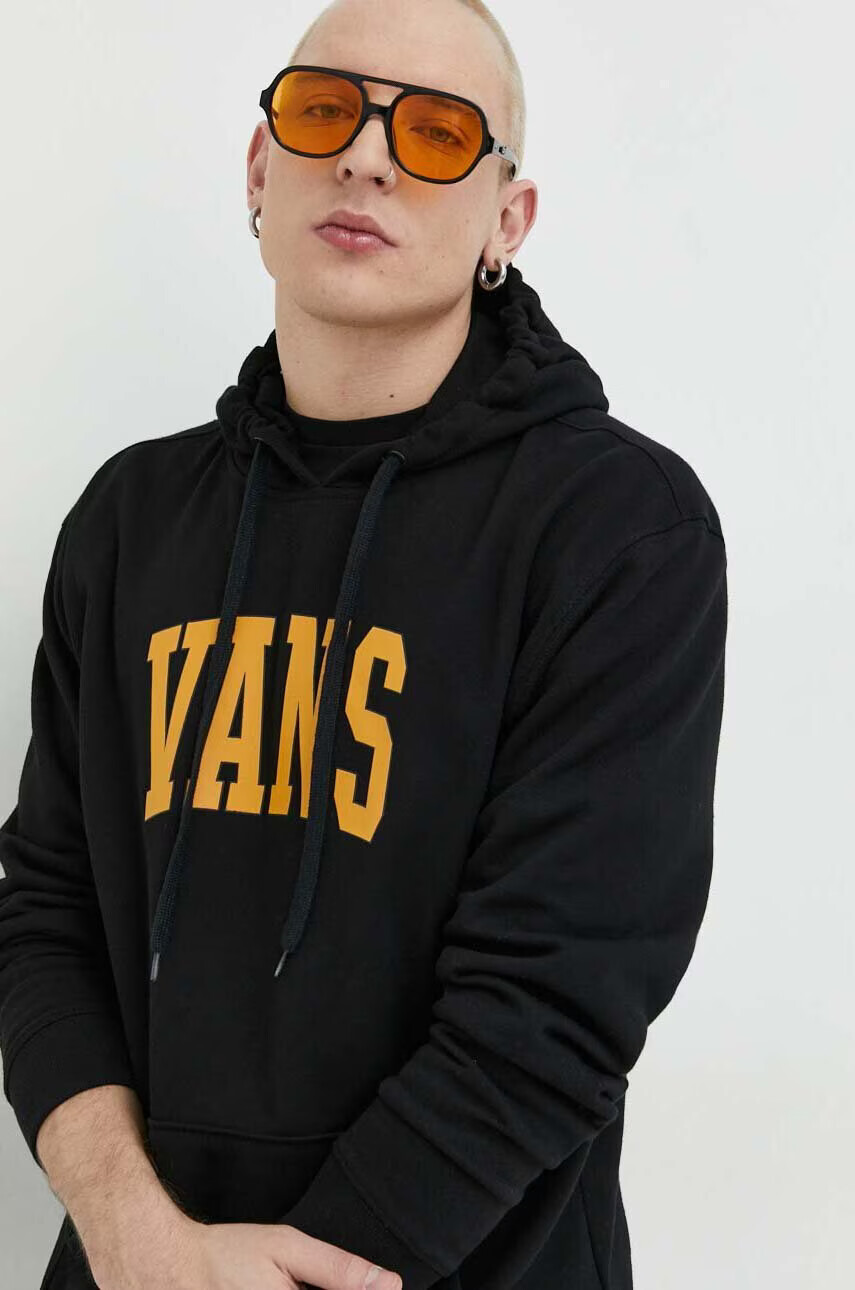 Vans Памучен суичър в черно с качулка с принт - Pepit.bg