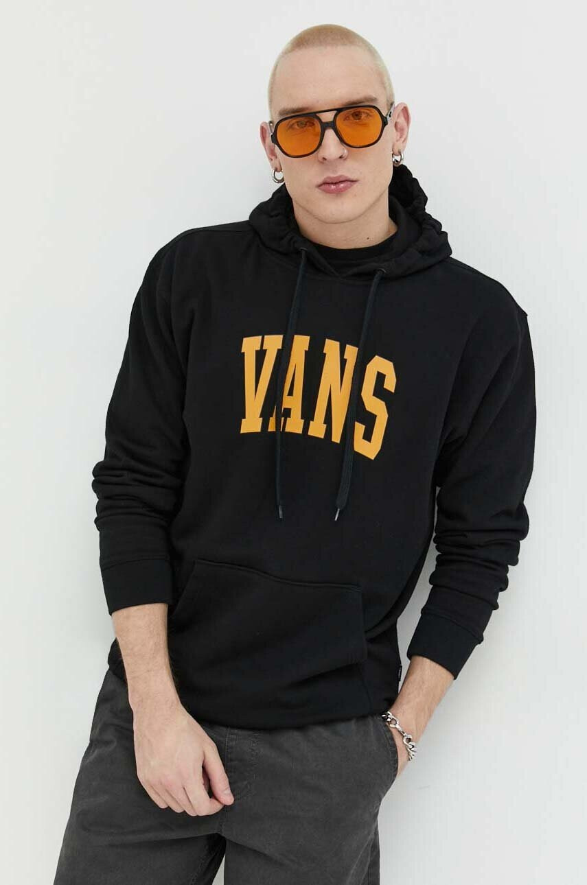 Vans Памучен суичър в черно с качулка с принт - Pepit.bg