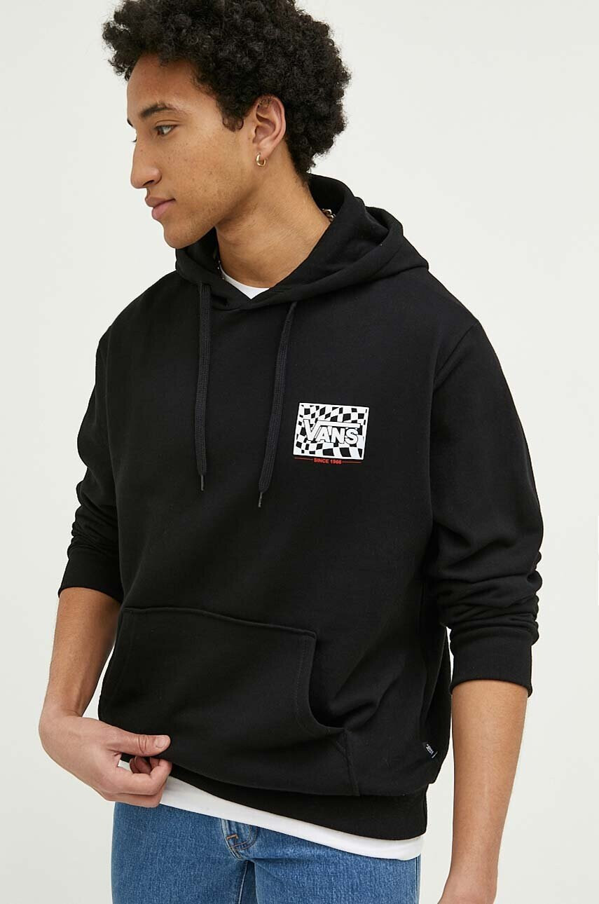 Vans Памучен суичър в черно с качулка с принт - Pepit.bg