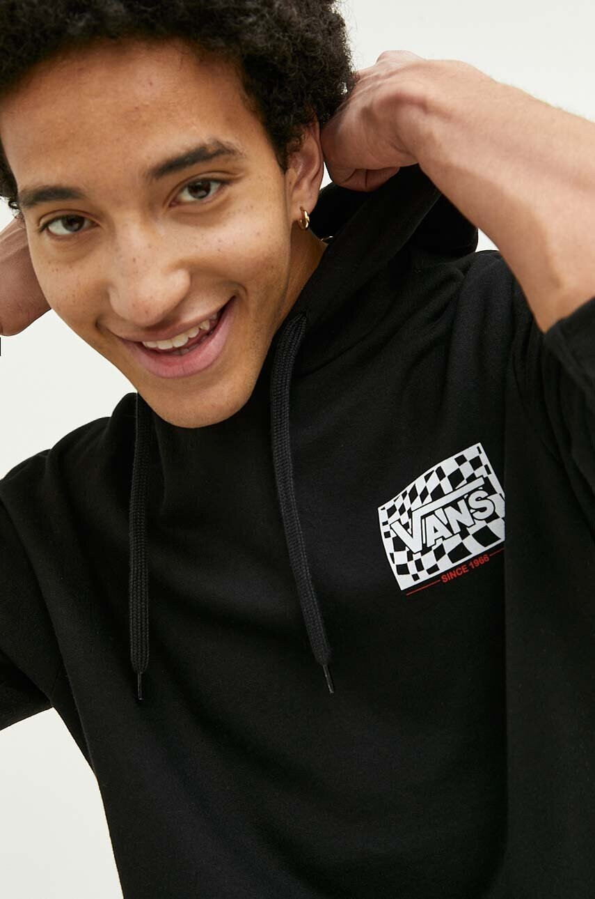 Vans Памучен суичър в черно с качулка с принт - Pepit.bg