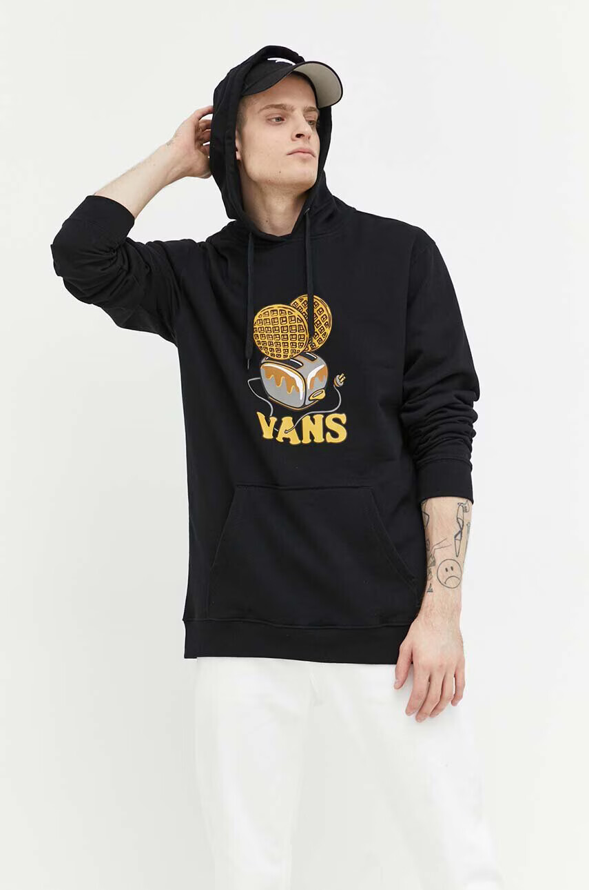 Vans Памучен суичър в черно с качулка с принт - Pepit.bg