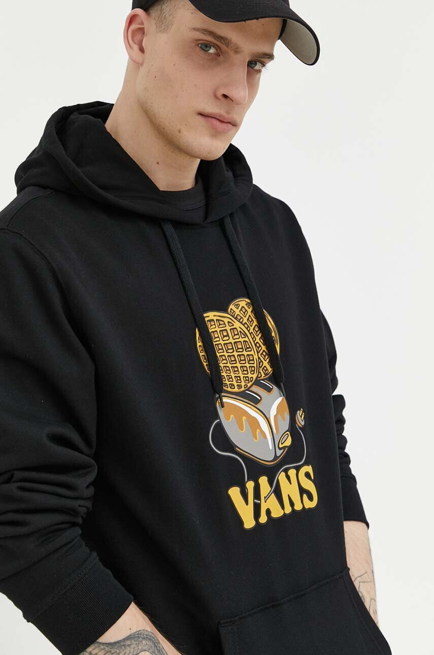 Vans Памучен суичър в черно с качулка с принт - Pepit.bg
