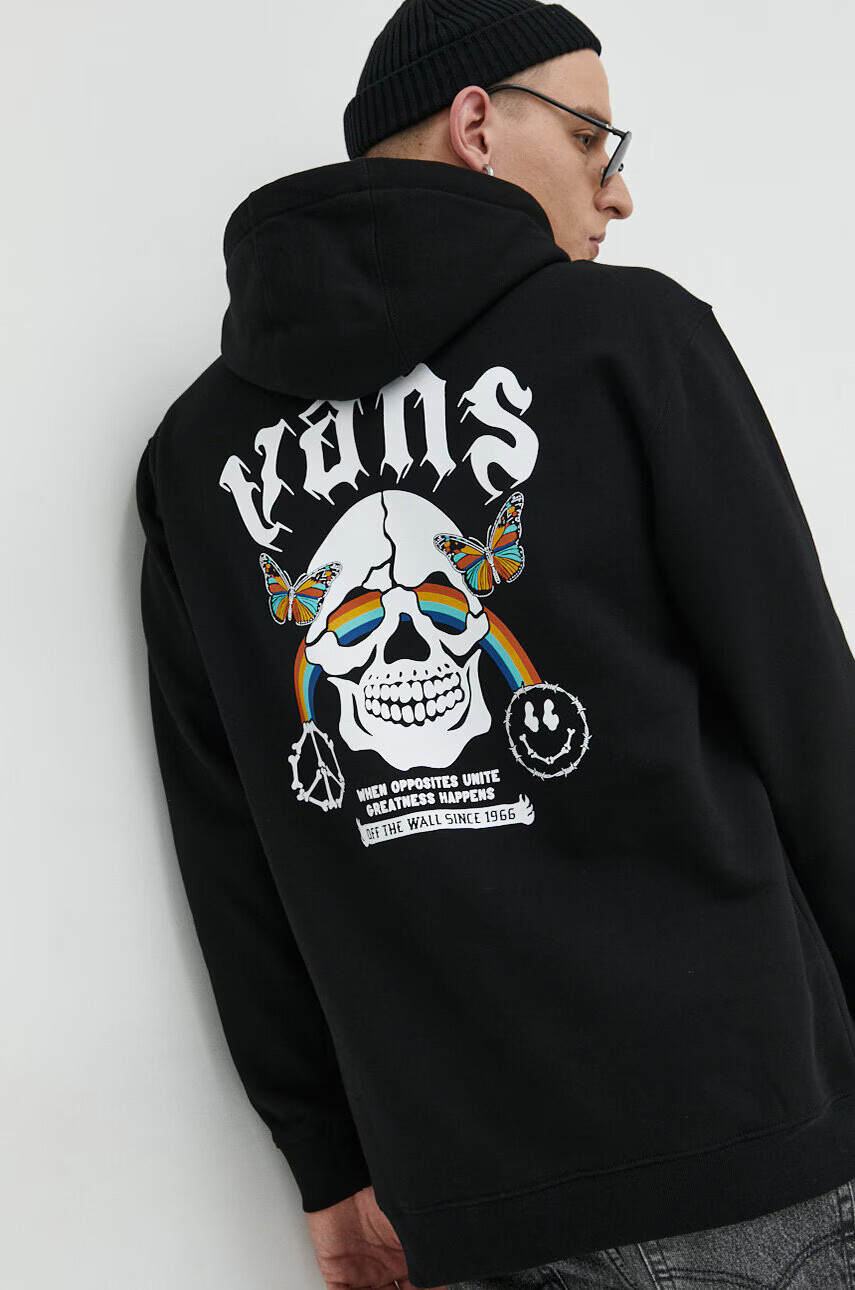 Vans Памучен суичър в черно с качулка с принт - Pepit.bg