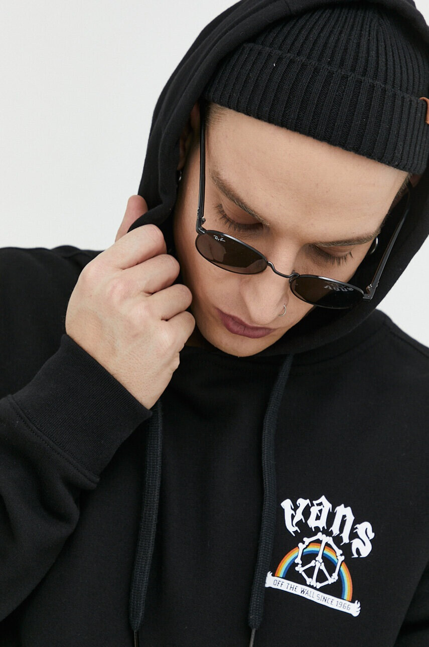 Vans Памучен суичър в черно с качулка с принт - Pepit.bg