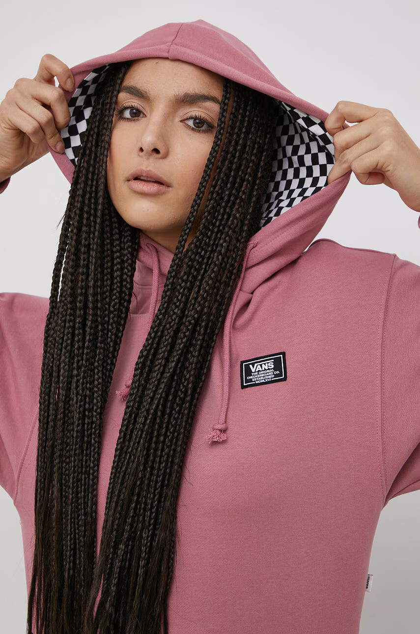 Vans Памучен суичър дамски в розово с изчистен дизайн - Pepit.bg