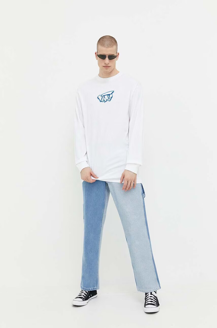 Vans Памучна блуза с дълги ръкави в бяло с принт - Pepit.bg