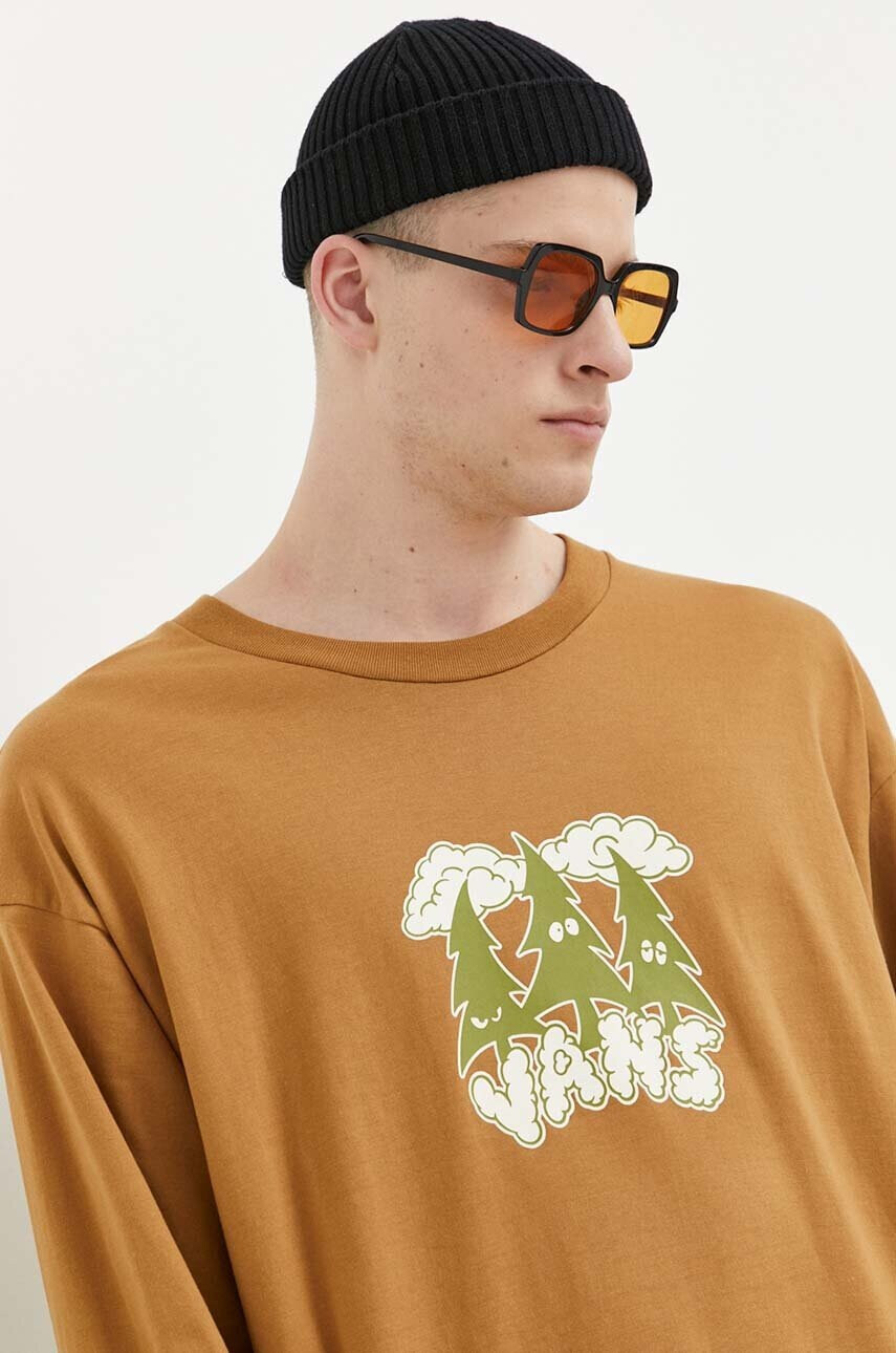 Vans Памучна блуза с дълги ръкави в кафяво с принт - Pepit.bg