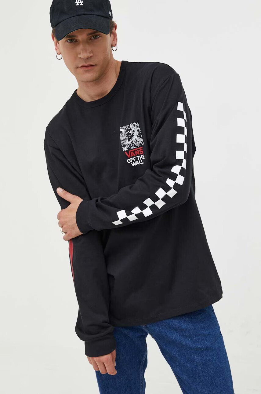 Vans Памучна блуза с дълги ръкави в черно с принт - Pepit.bg