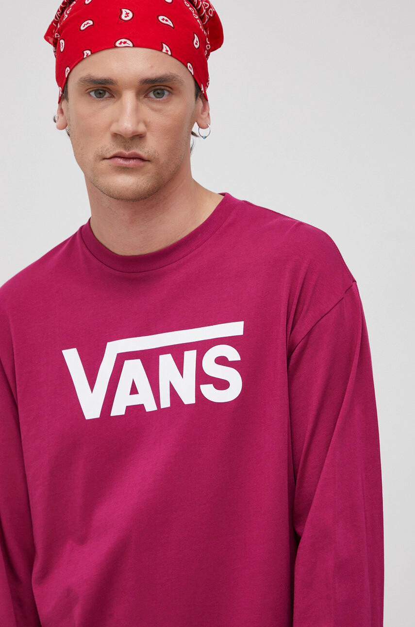 Vans Памучна блуза с дълги ръкави в розово с принт - Pepit.bg