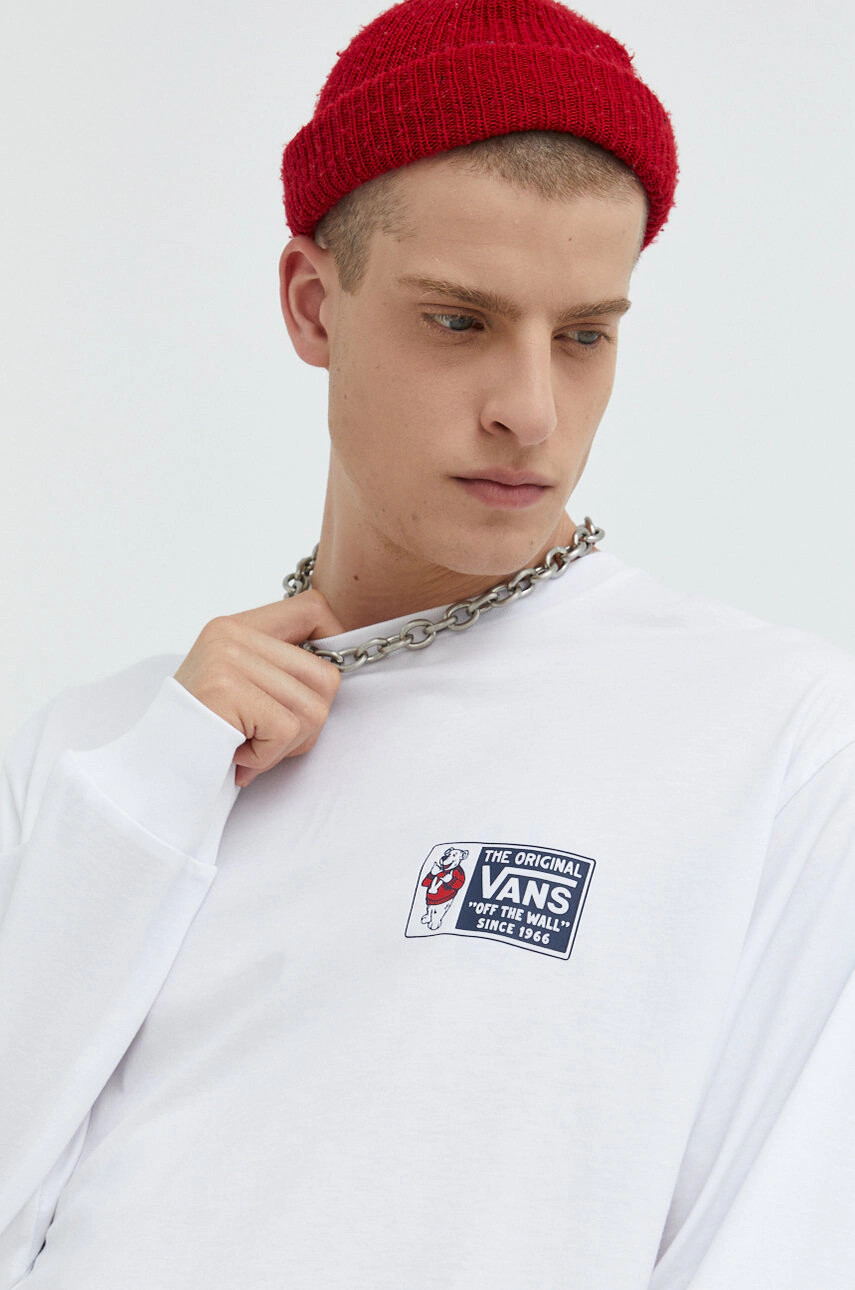 Vans Памучна блуза с дълги ръкави в бяло с принт - Pepit.bg
