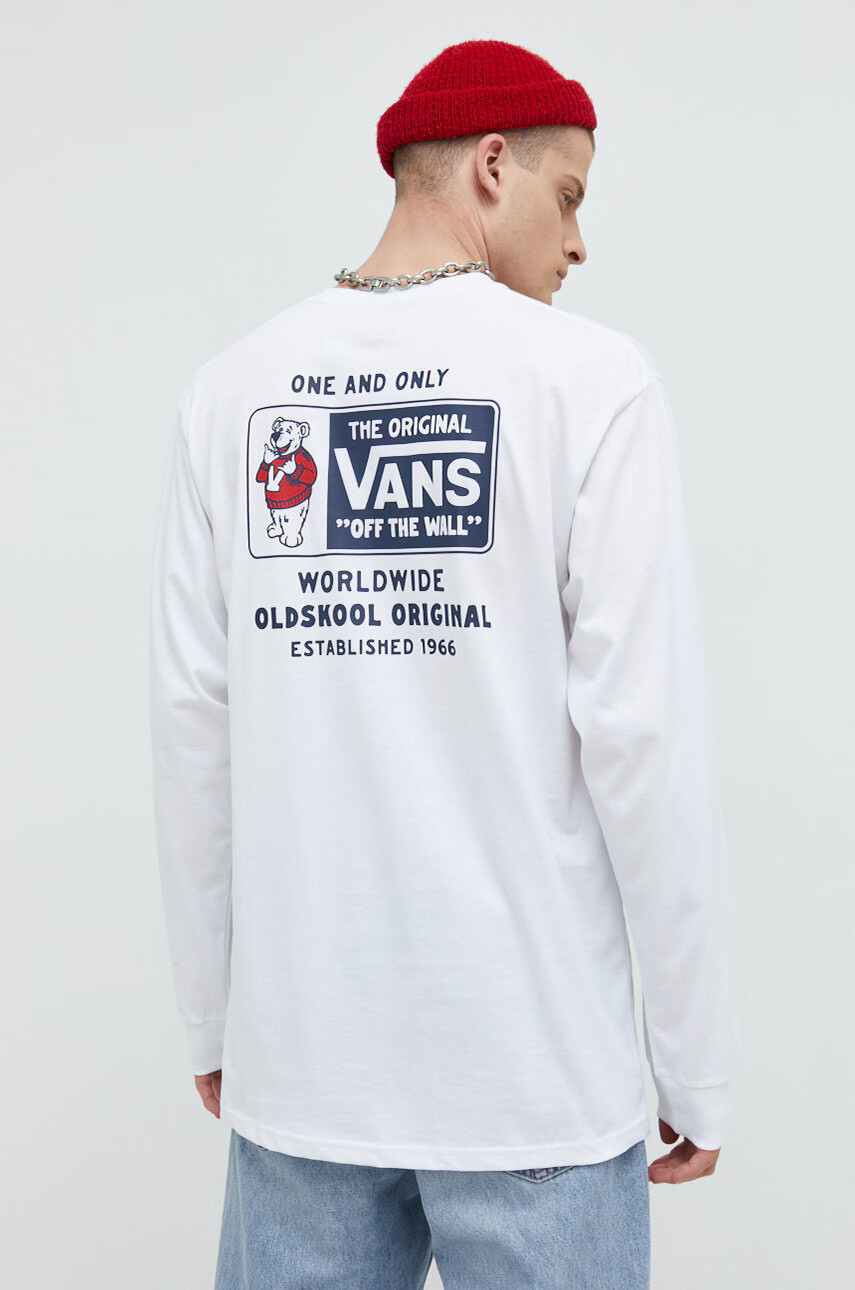 Vans Памучна блуза с дълги ръкави в бяло с принт - Pepit.bg