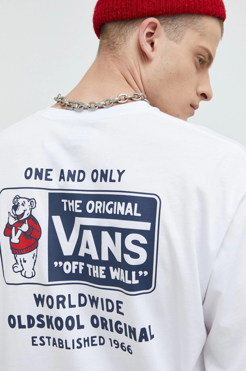 Vans Памучна блуза с дълги ръкави в бяло с принт - Pepit.bg