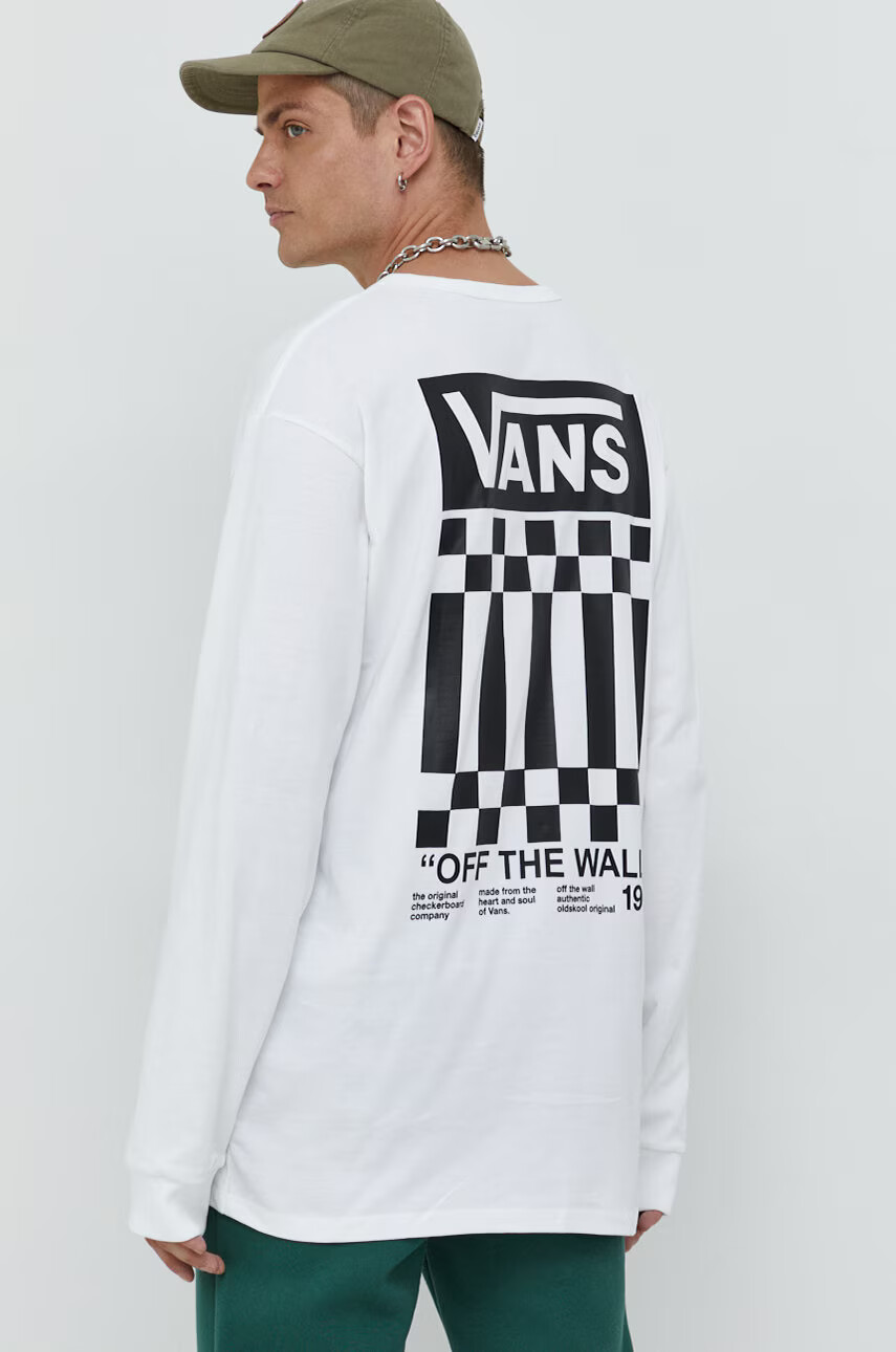 Vans Памучна блуза с дълги ръкави в бяло с принт - Pepit.bg