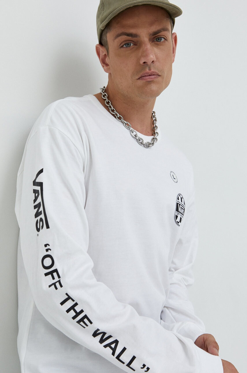 Vans Памучна блуза с дълги ръкави в бяло с принт - Pepit.bg