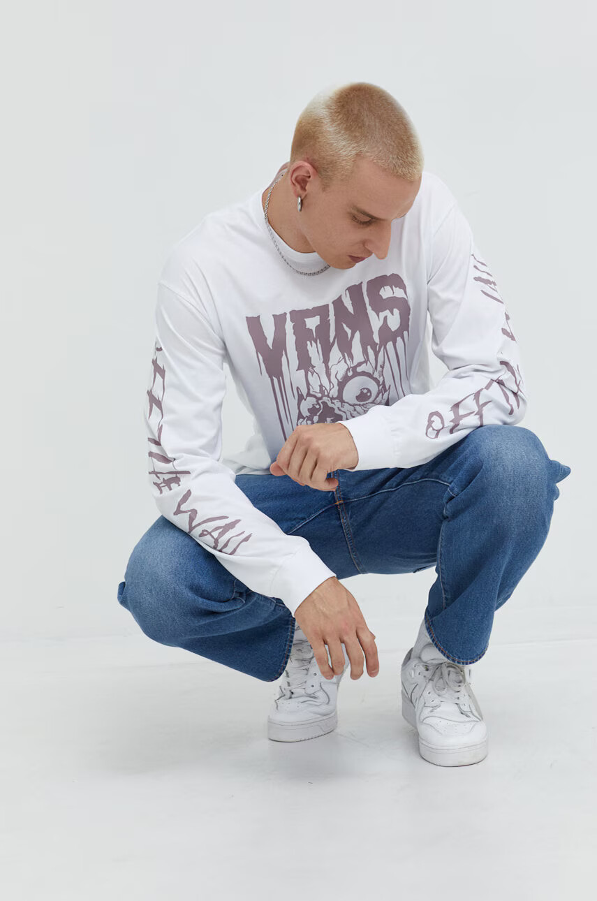 Vans Памучна блуза с дълги ръкави в бяло с принт - Pepit.bg