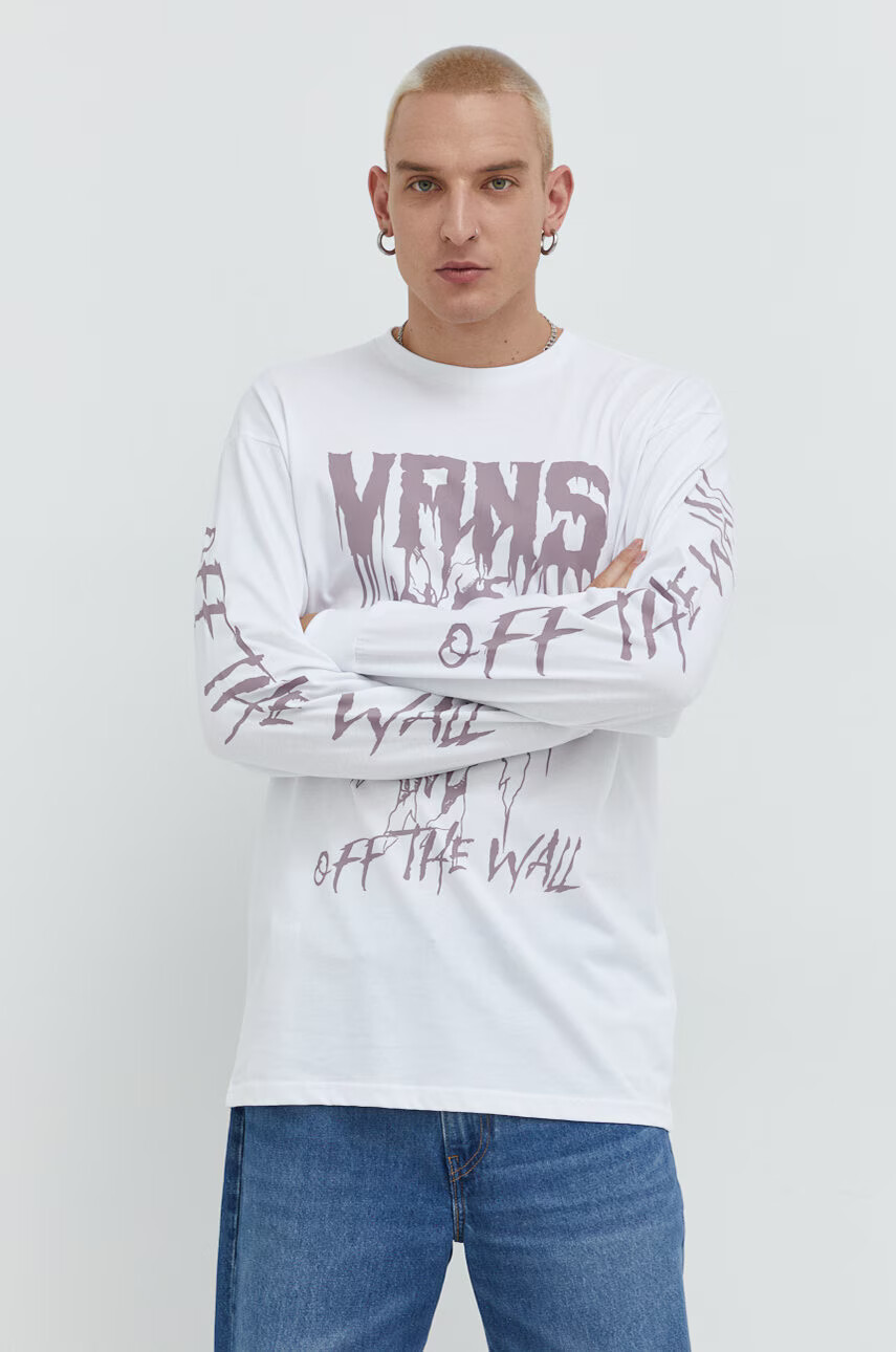 Vans Памучна блуза с дълги ръкави в бяло с принт - Pepit.bg
