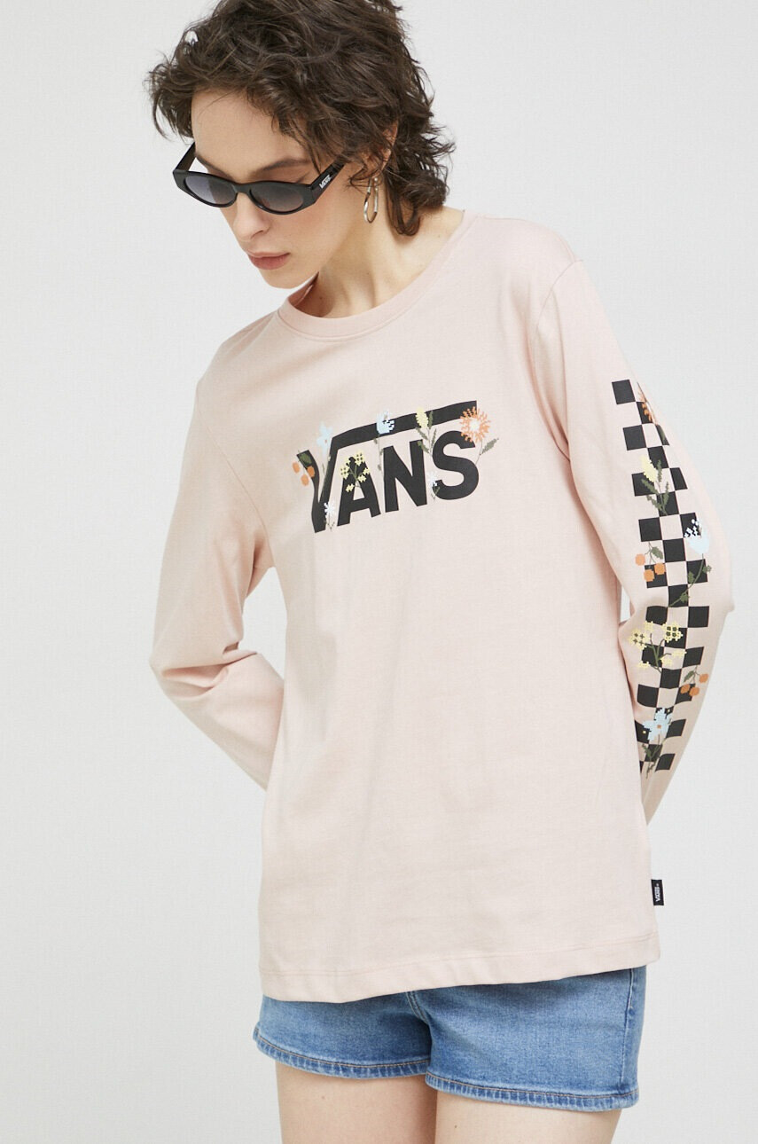 Vans Памучна блуза с дълги ръкави в розово - Pepit.bg