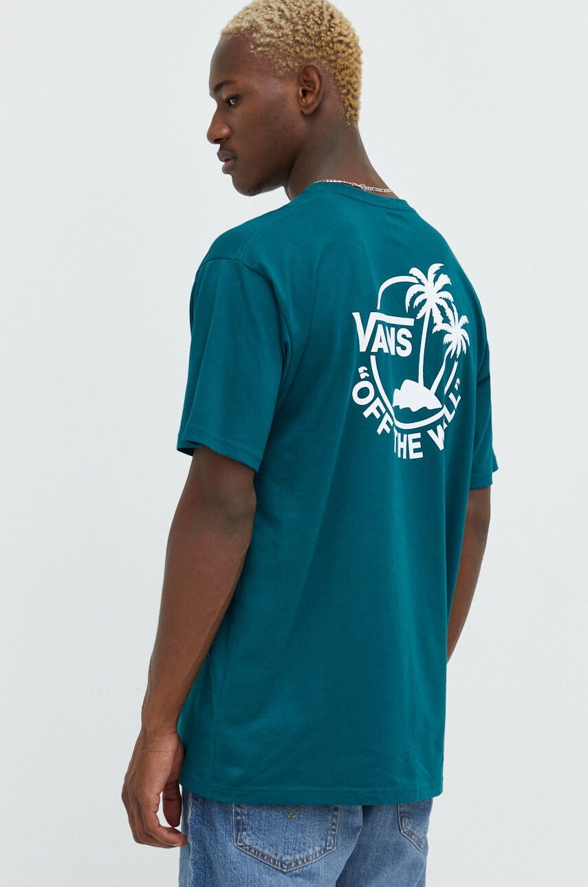 Vans Памучна тениска в зелено с принт - Pepit.bg