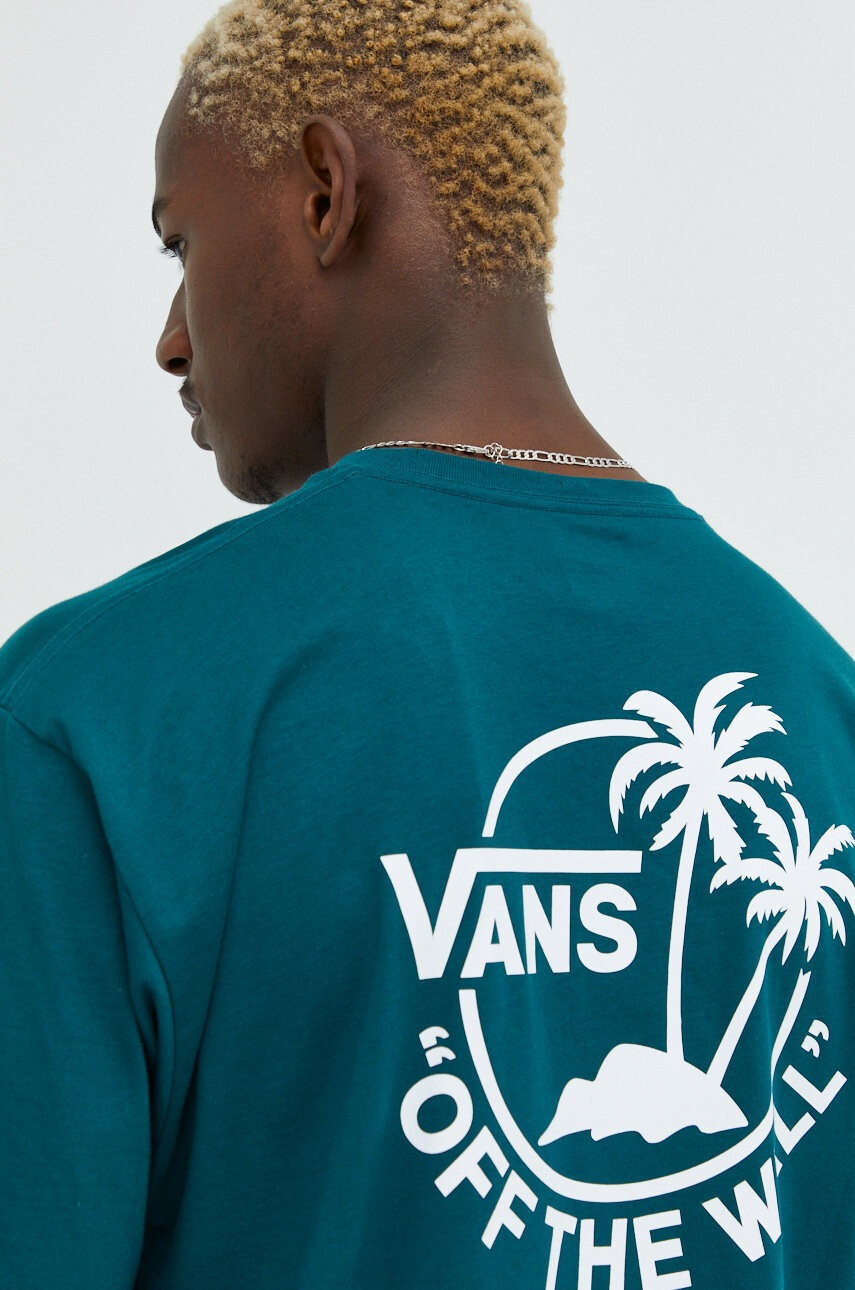 Vans Памучна тениска в зелено с принт - Pepit.bg