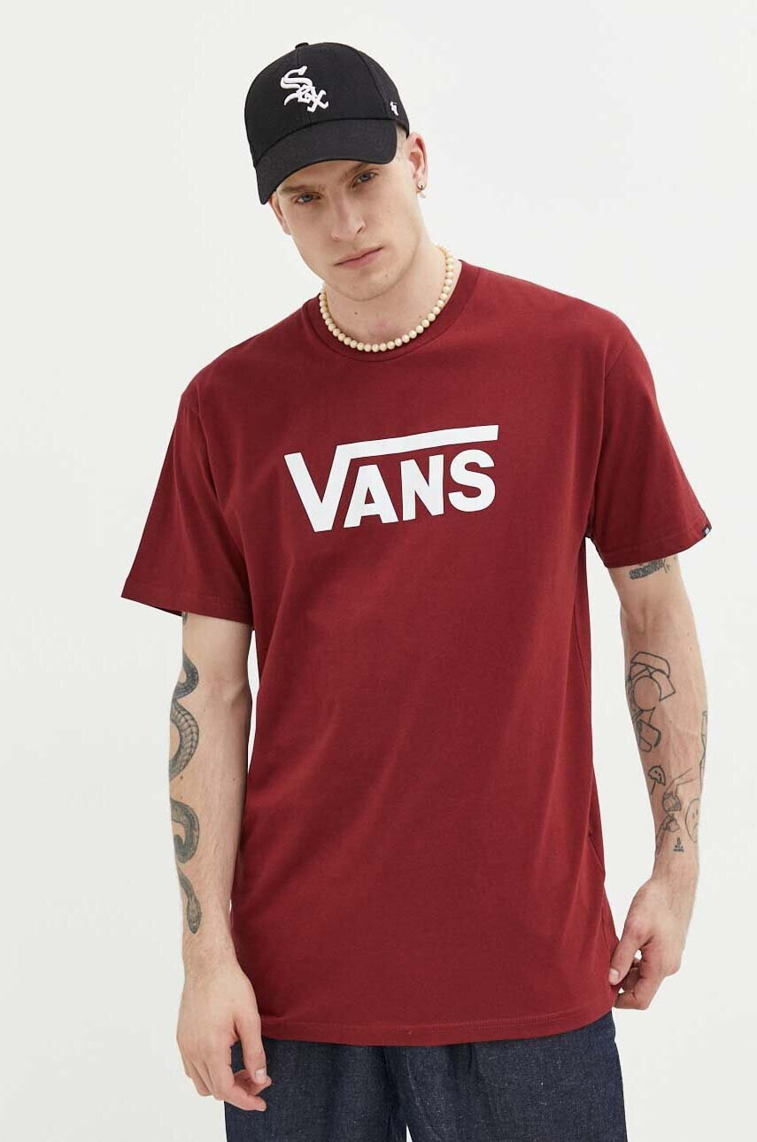 Vans Памучна тениска в бордо с принт - Pepit.bg