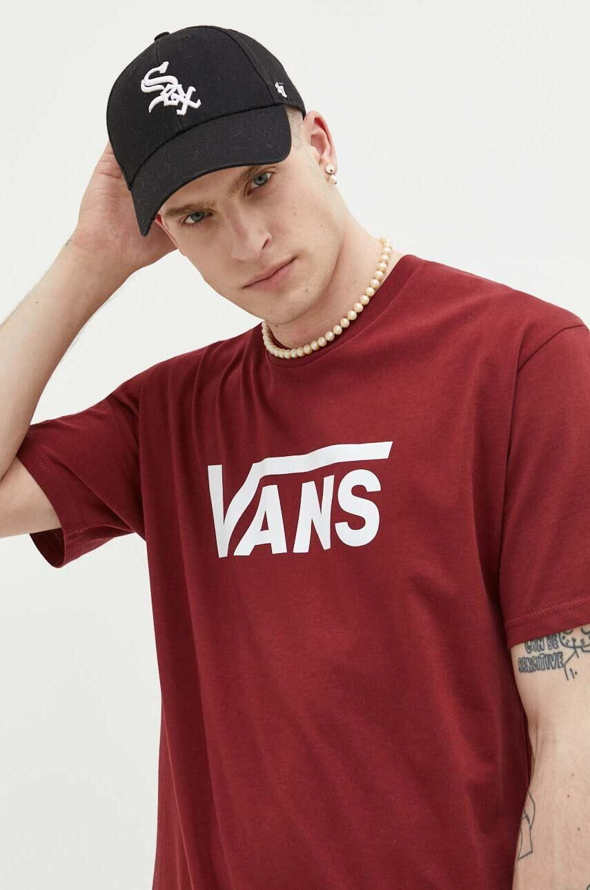 Vans Памучна тениска в бордо с принт - Pepit.bg