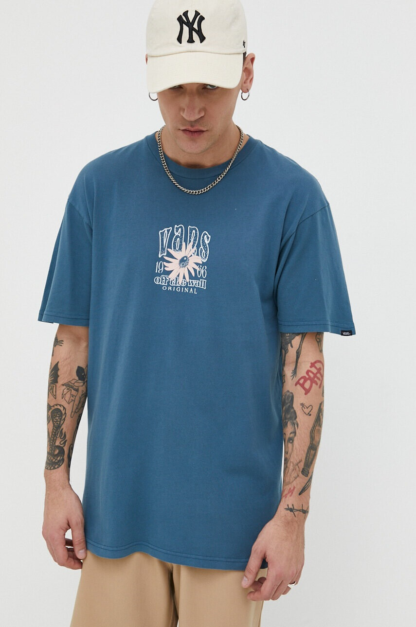 Vans Памучна тениска в синьо с принт - Pepit.bg