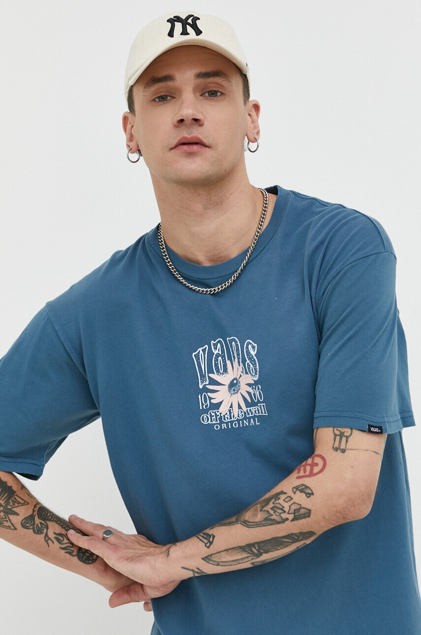 Vans Памучна тениска в синьо с принт - Pepit.bg