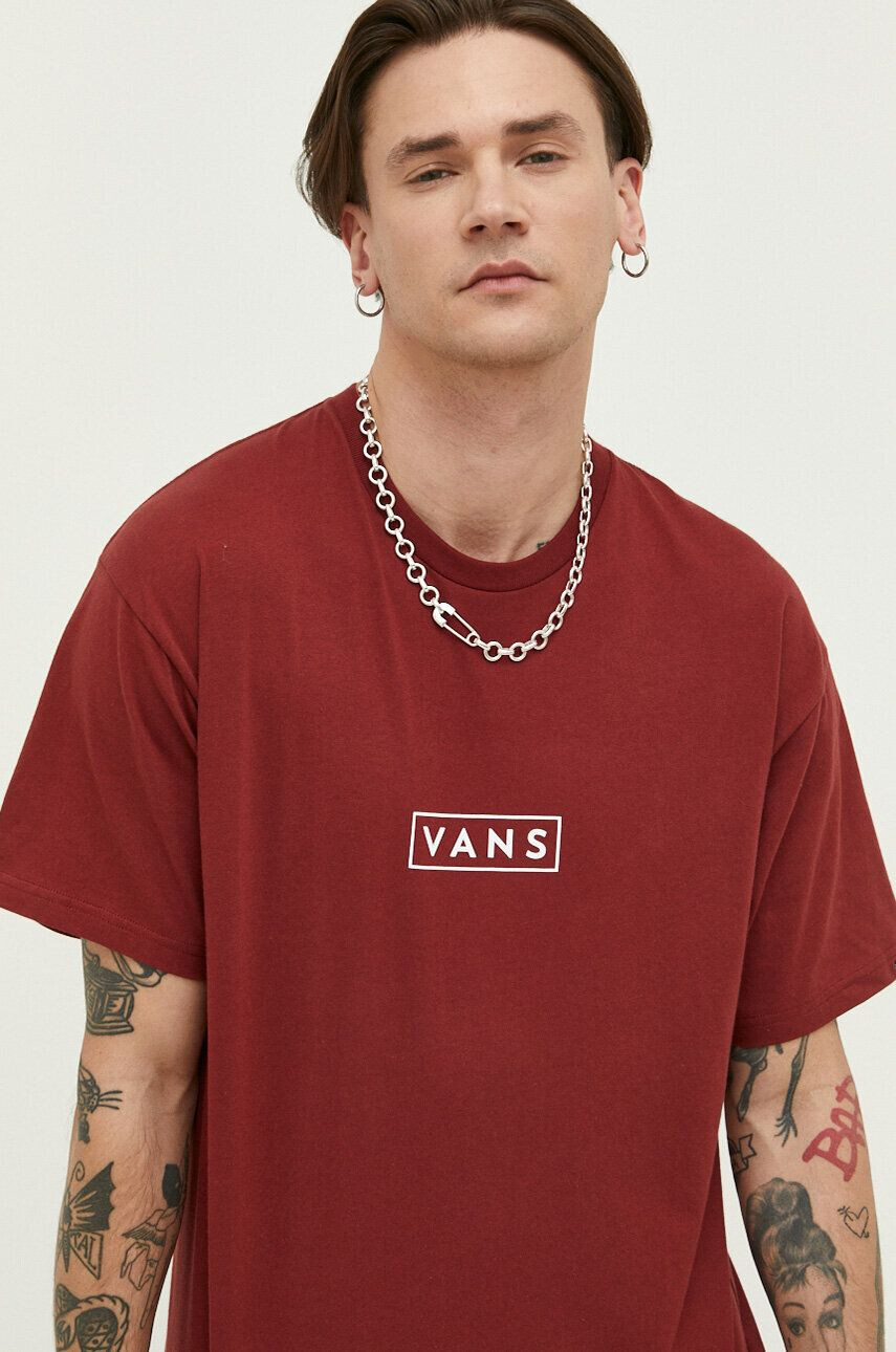 Vans Памучна тениска в бордо с принт - Pepit.bg