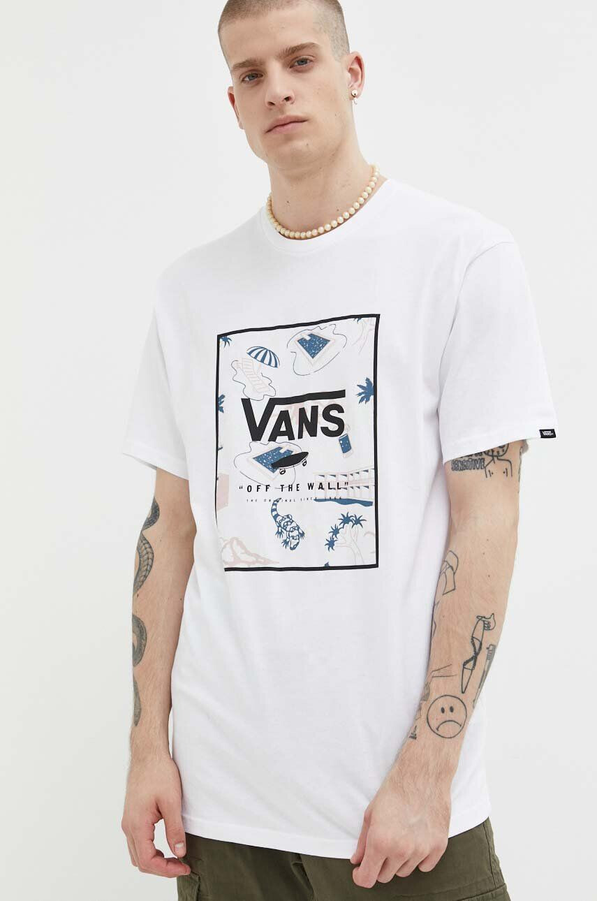 Vans Памучна тениска в бяло с принт - Pepit.bg